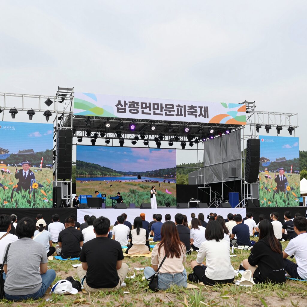 속초 엑스포잔디광장에서 열리는 실향민문화축제 메인무대와 관람객들 모습