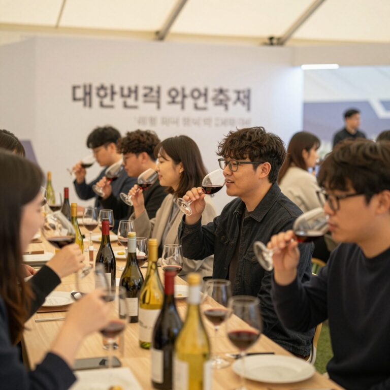 대한민국와인축제에서 다양한 와인을 시음하는 사람들의 행복한 모습