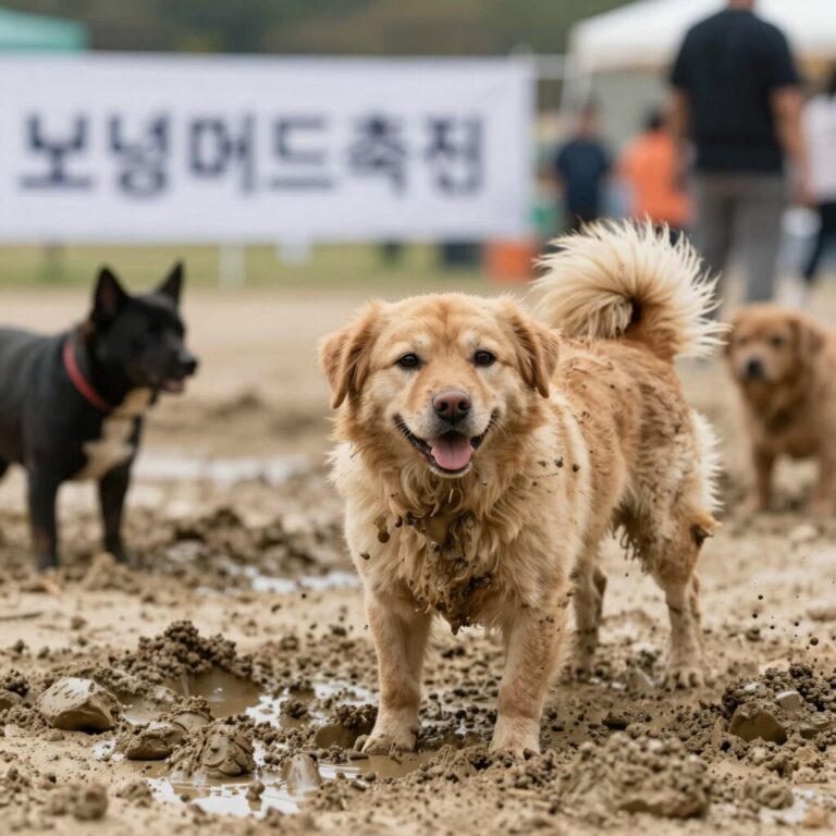 2026 보령머드축제 멍드존에서 반려견이 머드를 즐기는 모습