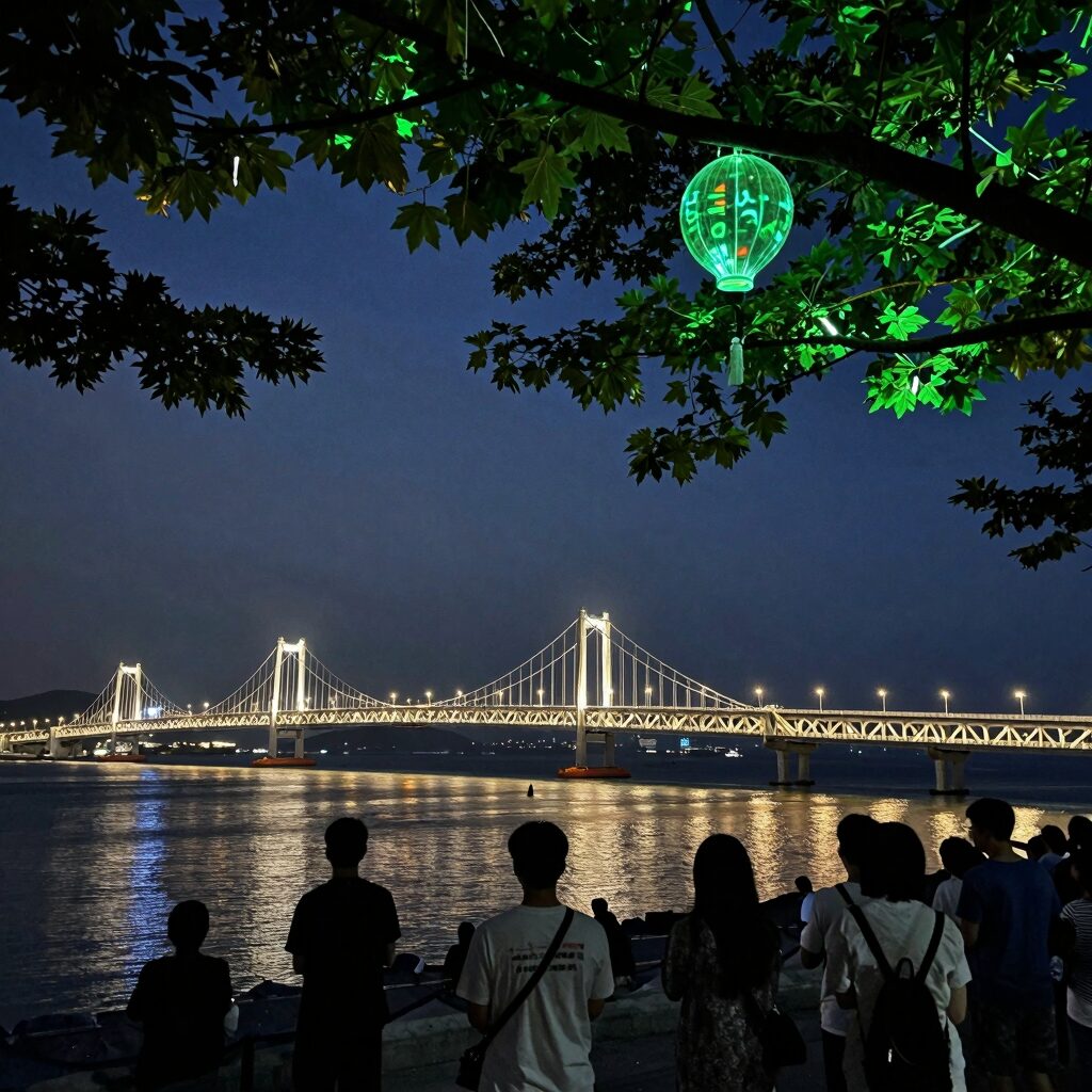 2026 피란수도 부산 국가유산 야행 행사장 전경, 영도대교 야경과 청사초롱이 어우러진 밤 풍경