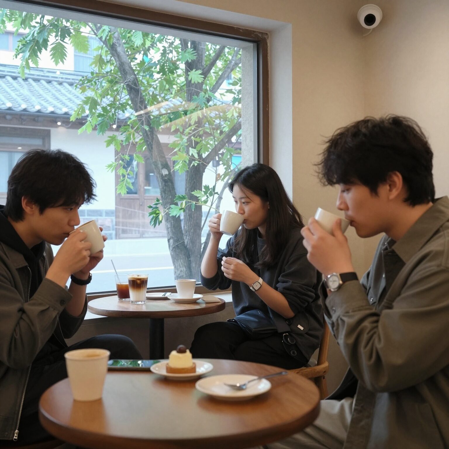 동강 인근 카페 내부에서 관람객이 커피를 마시며 사진을 감상하는 장면