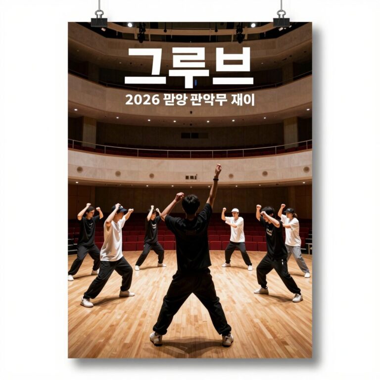 2026 그루브 인 관악 포스터 이미지, 스트릿 댄서들의 역동적인 퍼포먼스와 관악아트홀 실내 무대가 어우러진 축제의 핵심 분위기를 나타냄
