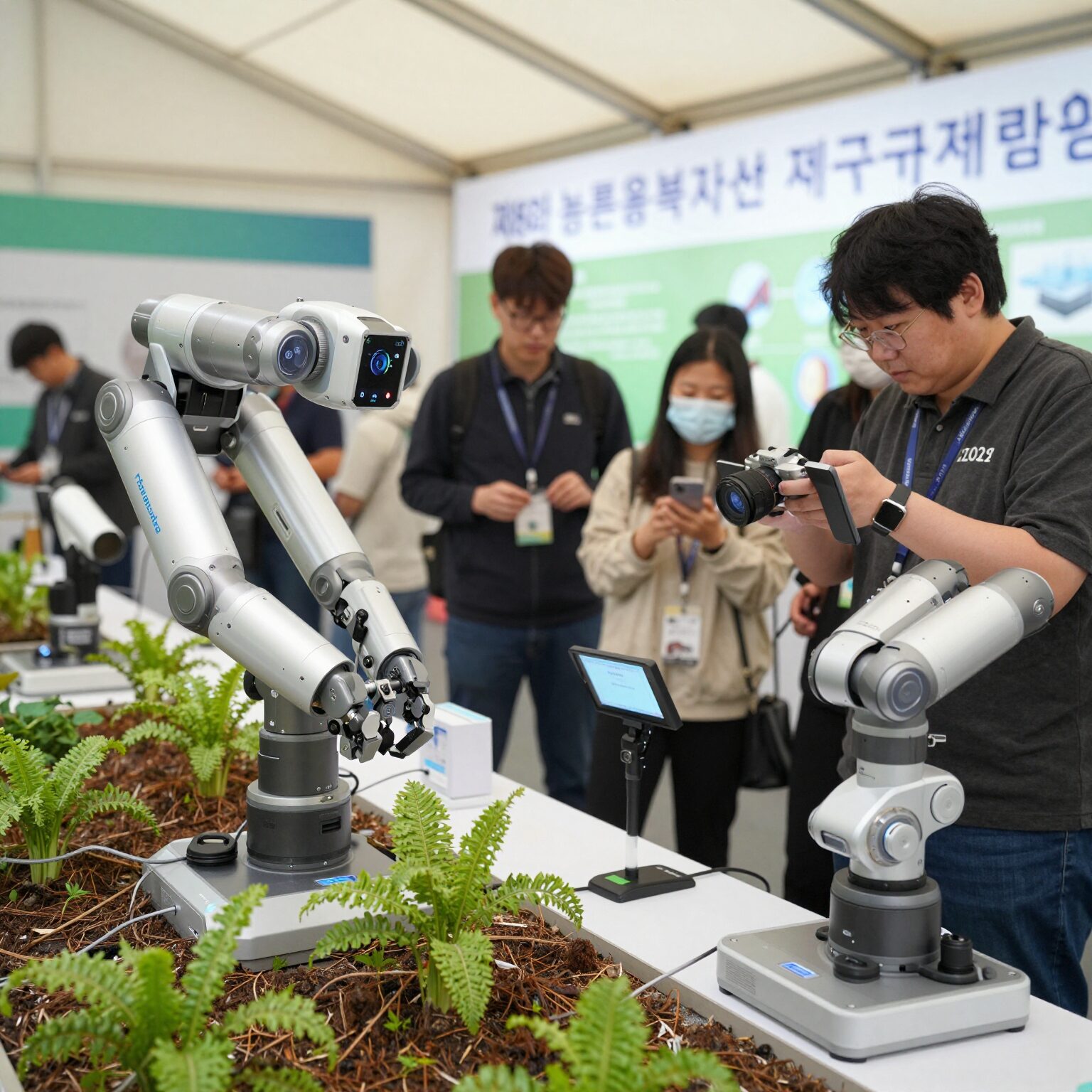 AI 로봇과 농업이 결합된 제8회 농촌융복합산업 제주국제박람회 관람객 체험 모습