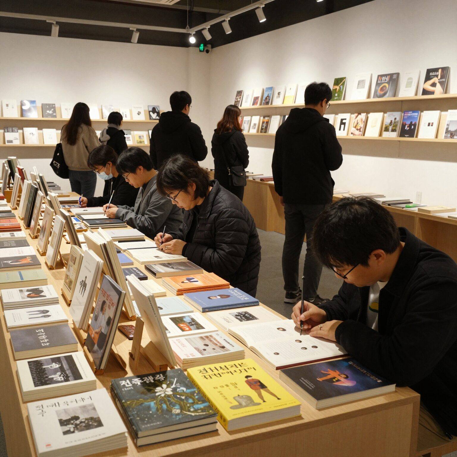 전주책쾌 북페어 행사장 내부에서 다양한 독립출판물을 구경하는 사람들의 모습