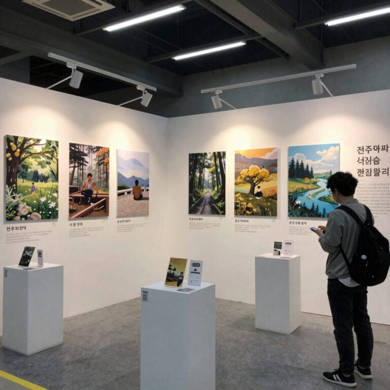 전주책쾌 포스터와 행사장全景, 다양한 독립출판 부스가 늘어선 모습