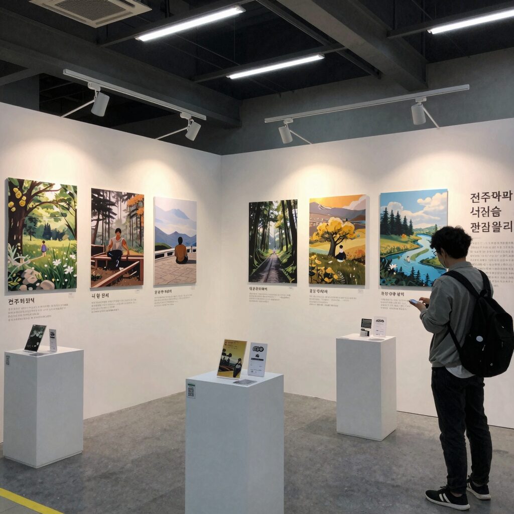 전주책쾌 포스터와 행사장全景, 다양한 독립출판 부스가 늘어선 모습