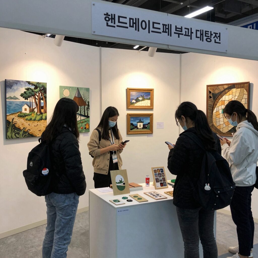 K핸드메이드페어 부산 2026 학과 대항전 부스에 전시된 대학생들의 창의적인 핸드메이드 작품들