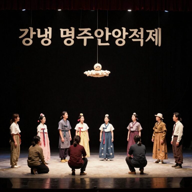강릉 명주인형극제 공연 무대 전경, 인형극 배우들이 공연 중인 모습