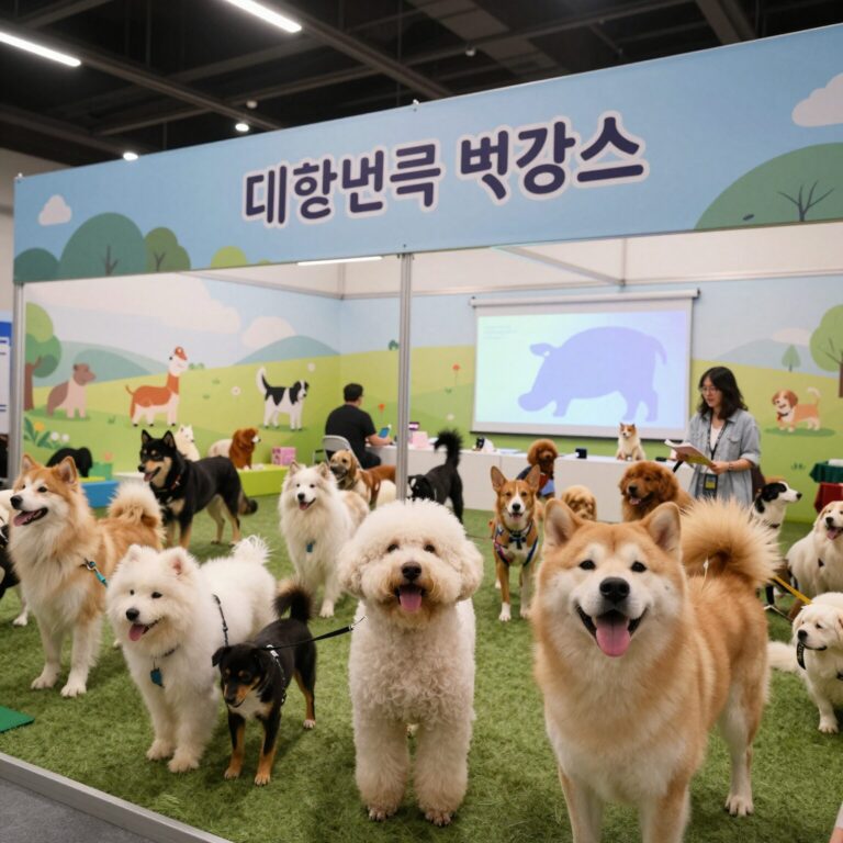 2026년 7월 구미코에서 열리는 대한민국 펫캉스 행사장 내부와 반려동물 체험 부스 전경